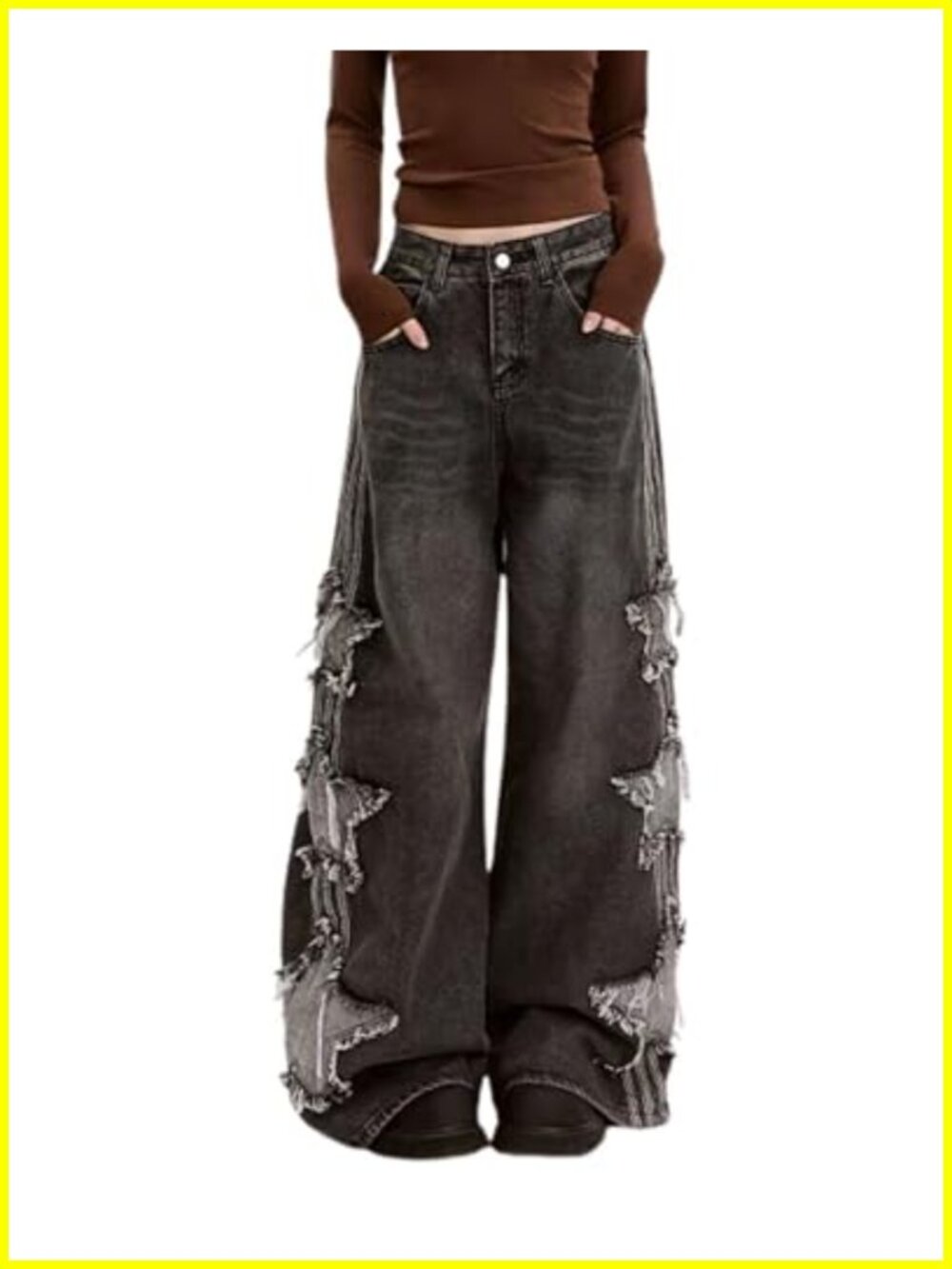 Baggy High Rise Patchwork Denim Jeans Y2K Cute Star Women Girls